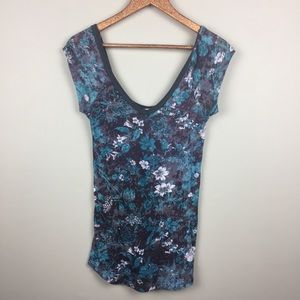 Free People Thermal/Waffle Tee Floral Large
